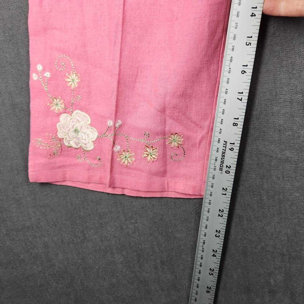 Sag Harbor Pants Womens Size 8 Petite Cropped Linen‎ Embroidered Floral Pink - Picture 8 of 10